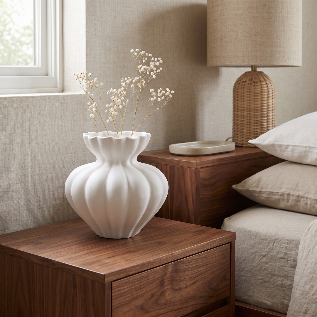 Ember Terracotta Vase, Hand-painted in Linen White or Jet Black, 8.6"D x 8.6"H
