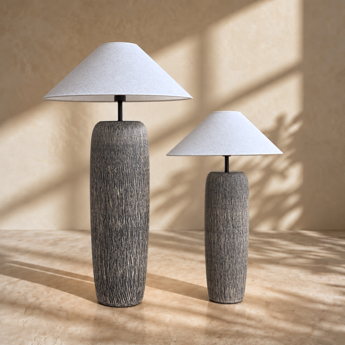 Solenna, Sculpted Ceramic Base with Luxe Woven Fabric Shade