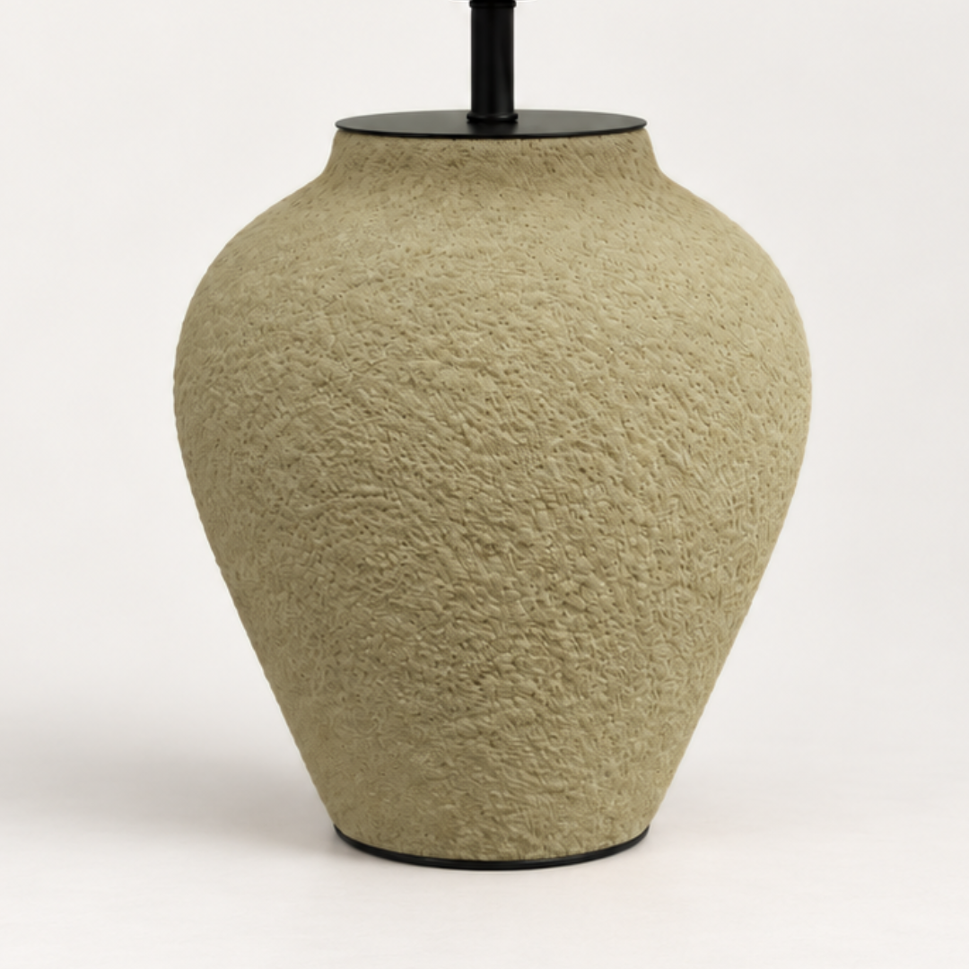 Myra, Textured Ceramic Base with Glow Hemp Blend Shade, 15" D x 25.6" H