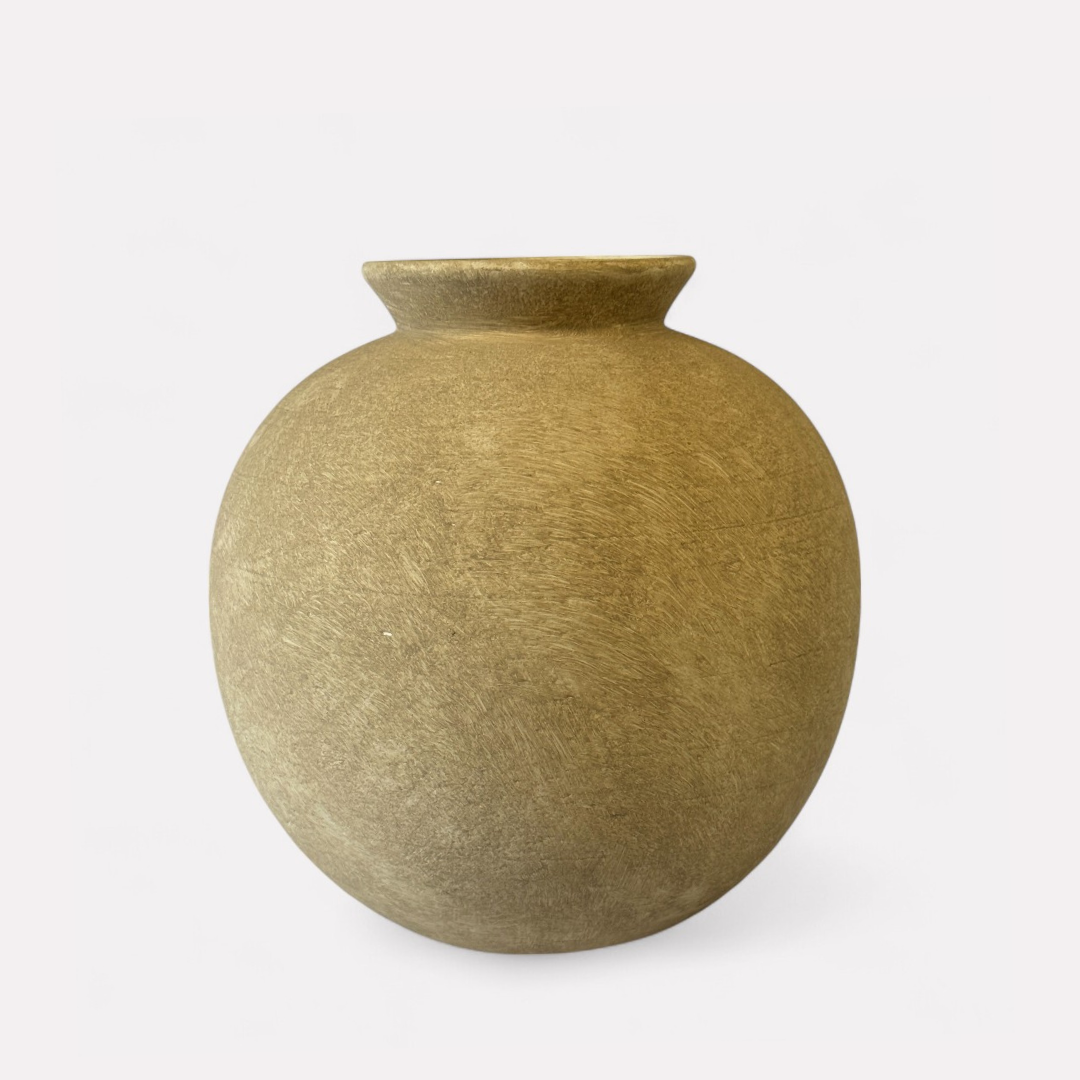 Relic, Terracotta Vessel, Handpainted in Aged Gray, 10.2"D x 10.6"H