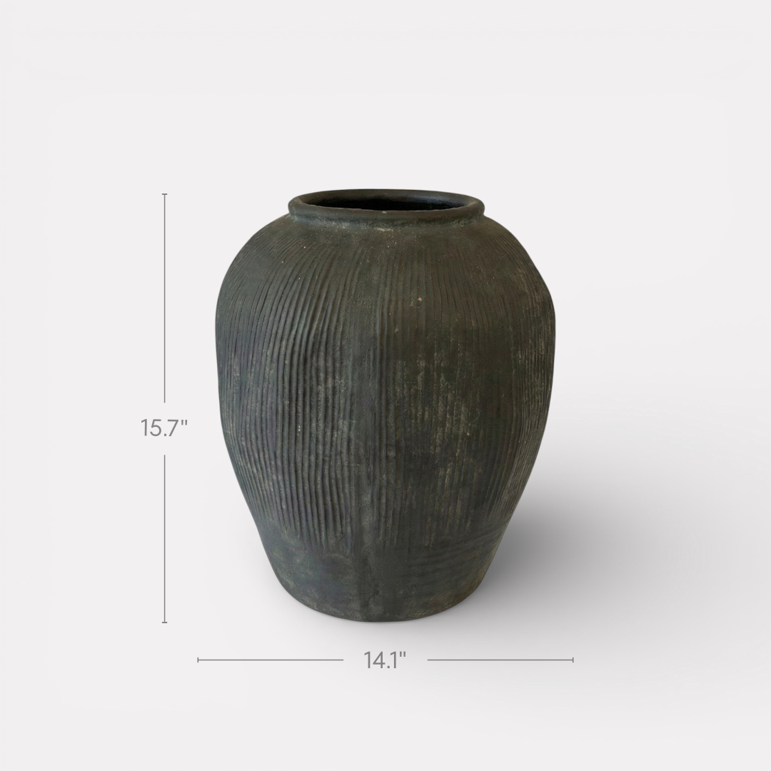Pompeii Terranova, Fiber Clay Vessel in Weathered Black 14.1"D x 15.7"H
