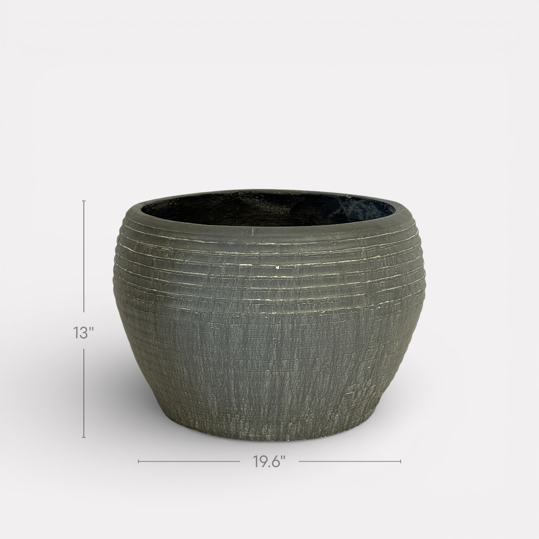 Sahara Fiber Clay Planter, Hand-painted in Earthly Gray, 19.6"D x 13"H