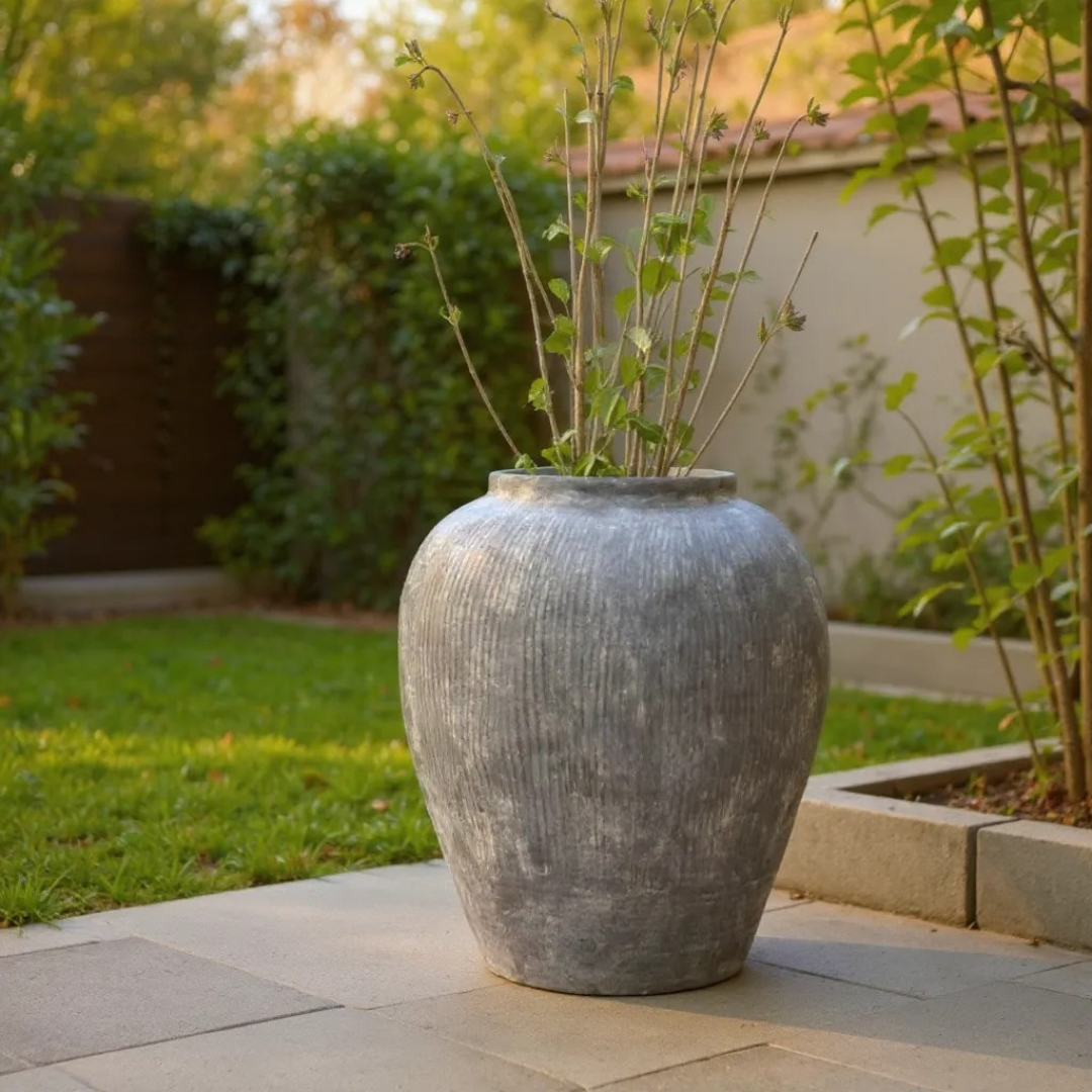 Pompeii Terranova, Fiber Clay Vessel in Aged Gray 15"D x 16"H