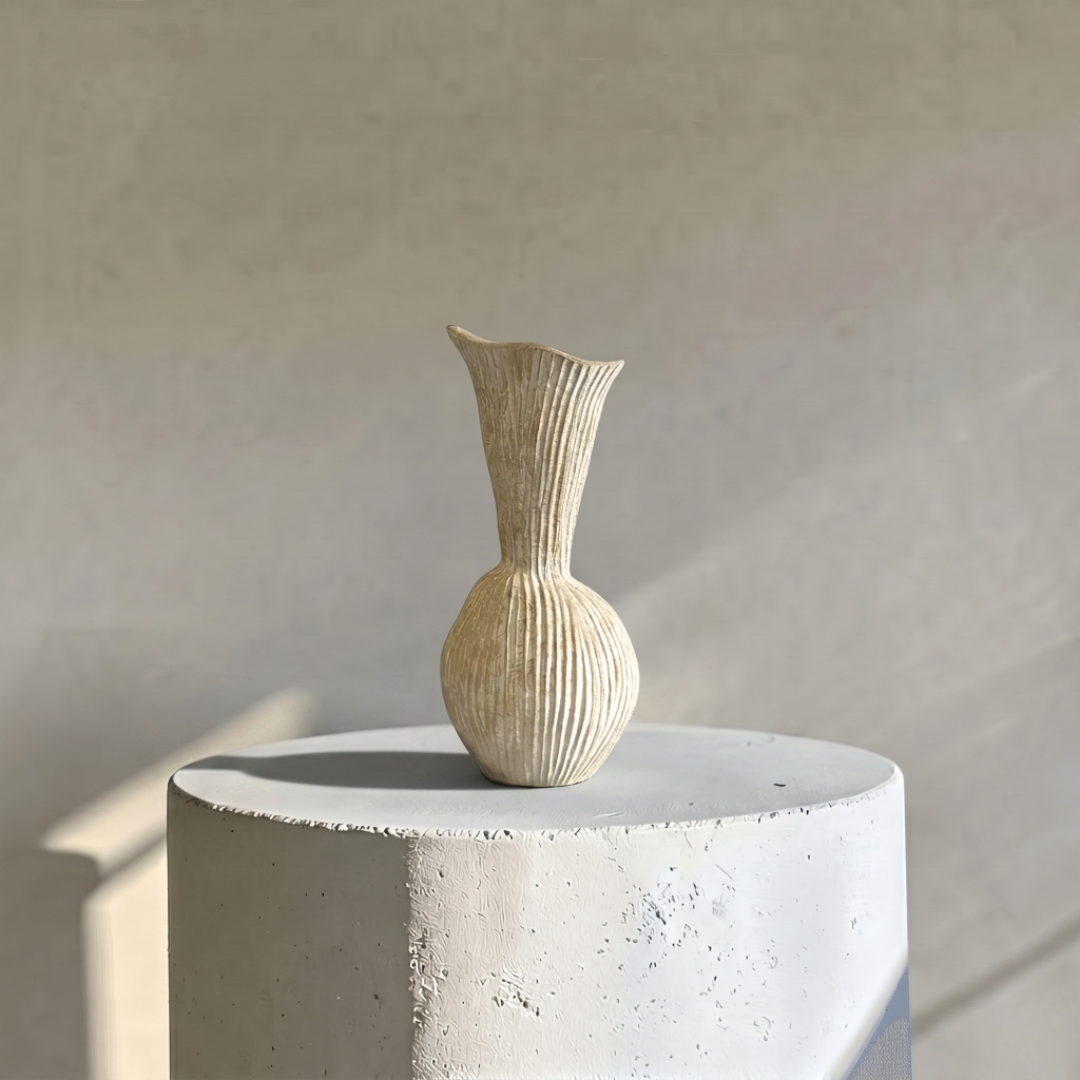 Everly Terracotta Vase Hand-painted in Sandwashed Ivory 4.7"D x 10.6"H