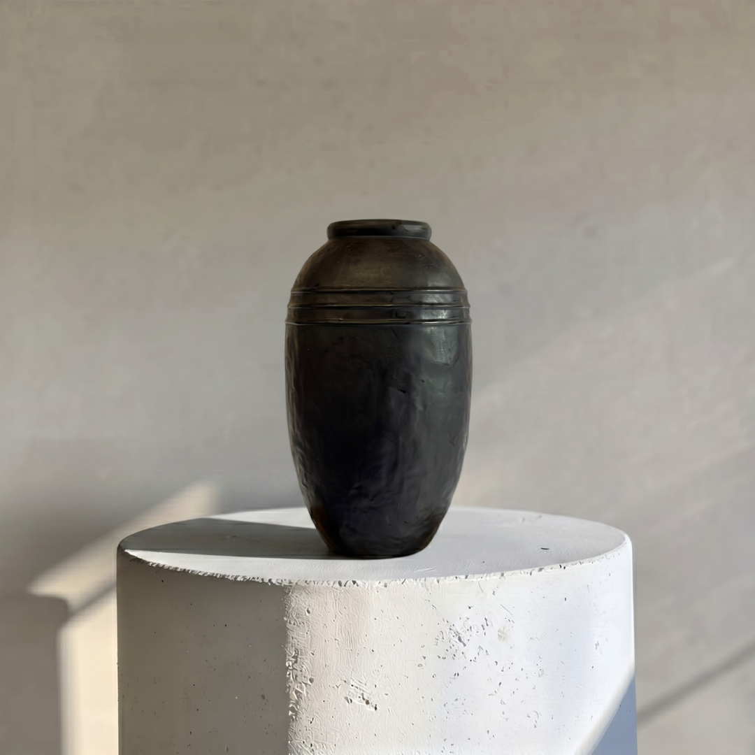 Arden Terracotta Vessel, hand-painted in Jet Black, 7.4"D x 13"H