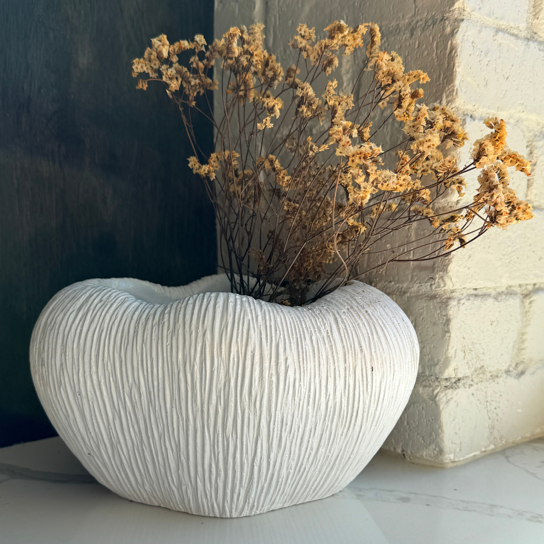 Zephyr Bowl, Artisan Cement Display Piece Hand-painted in White Dove, 9.8"L x 7"W x 5.5"H