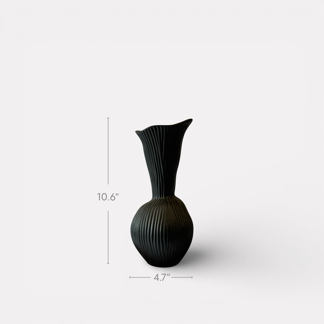 Everly Terracotta Vase, Hand-painted in Jet Black 4.7"D x 10.6" H