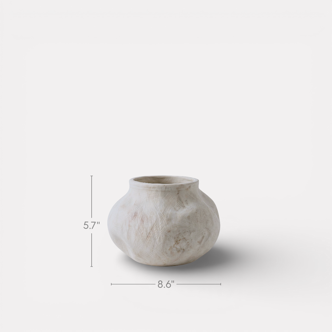 Medina, Terracotta Planter, Hand-painted in Antique White, 8.6"D x 5.7"H