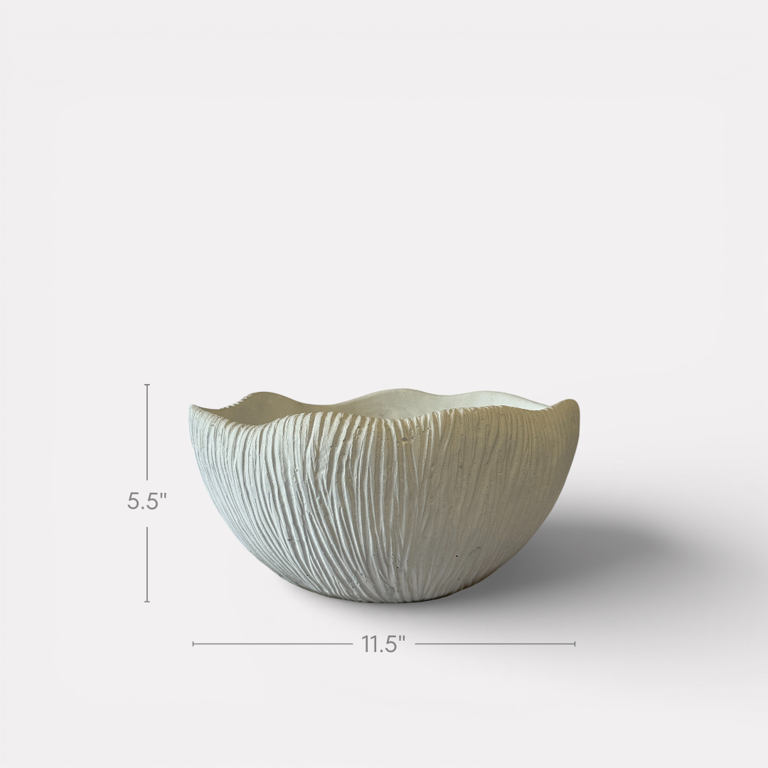 Somerset Bowl, Artisan Cement Display Piece Hand-painted in White Dove, 11.5"D x 5.5"H