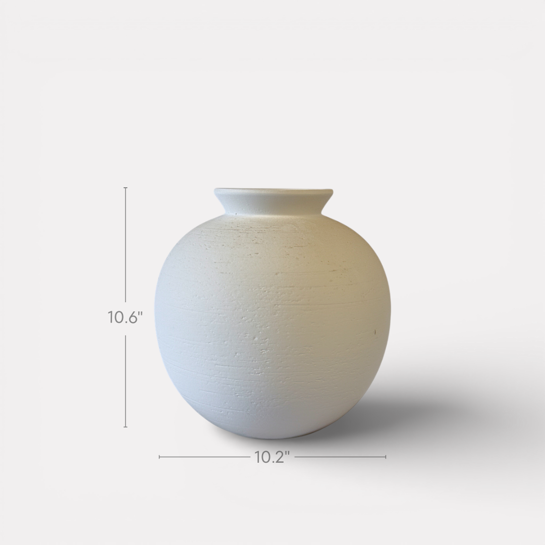 Relic, Terracotta Vessel, Hand-painted in White, 10.2" D x 10.6" H