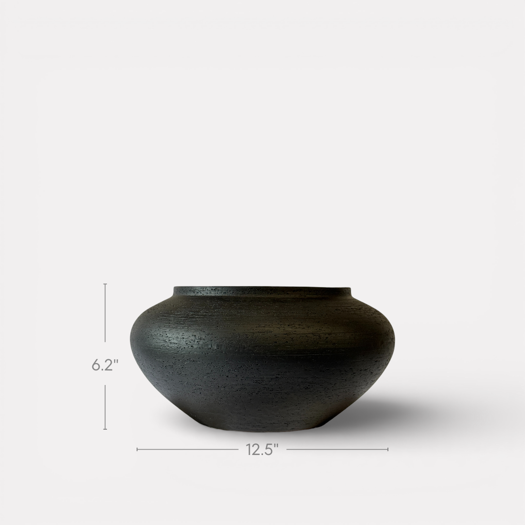Milan, Terracotta Vessel, Handpainted in Jet Black, 12.5"D x 6.2"H
