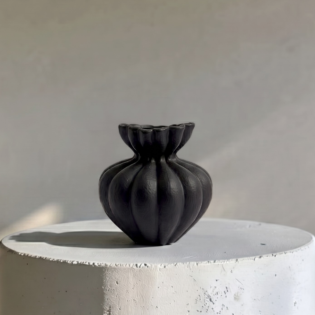 Ember Terra Vase Hand-painted in Jet Black, 8.6"D x 8.6"H