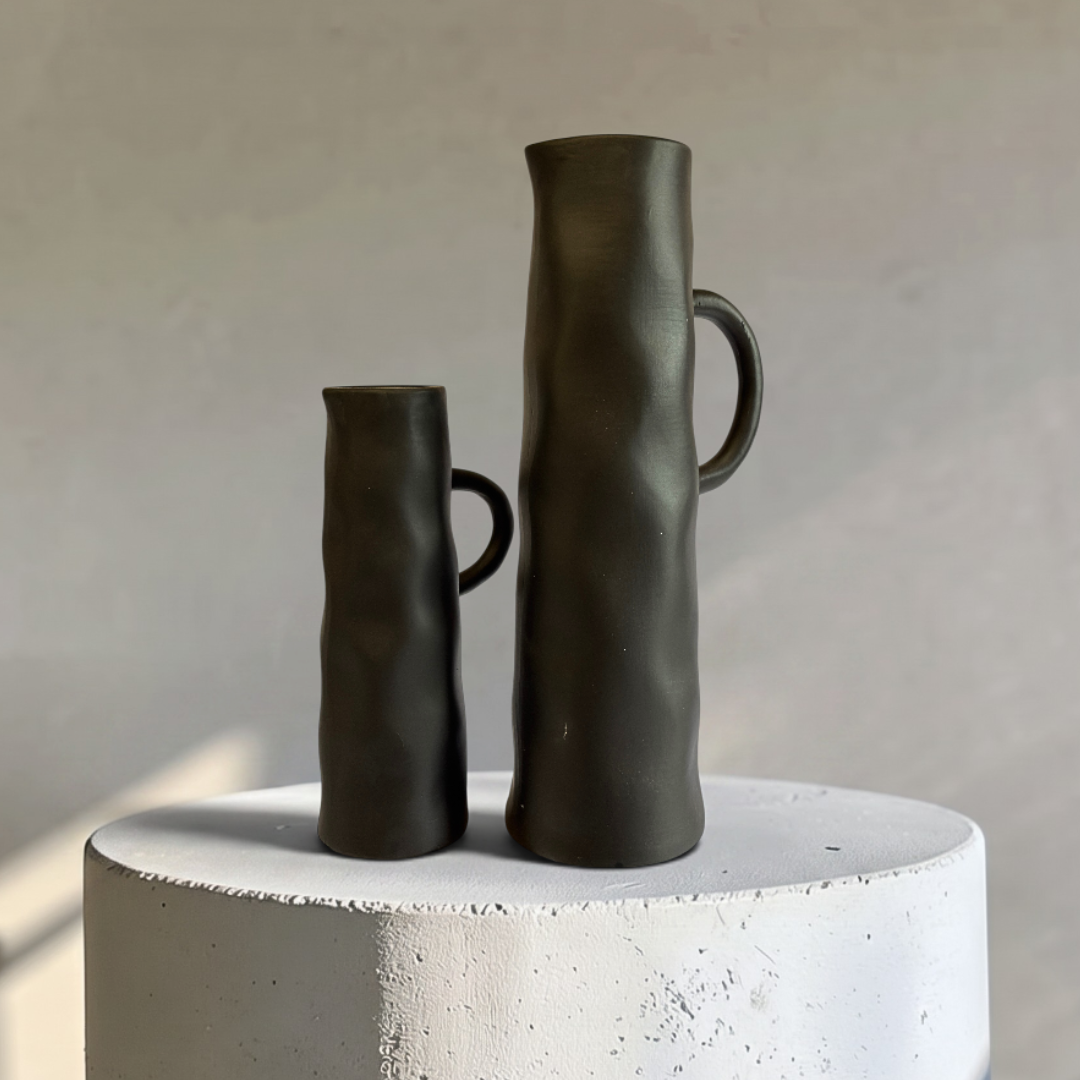 Savannah Pitcher-Style, Terracotta Vessel, Handpainted in Jet Black