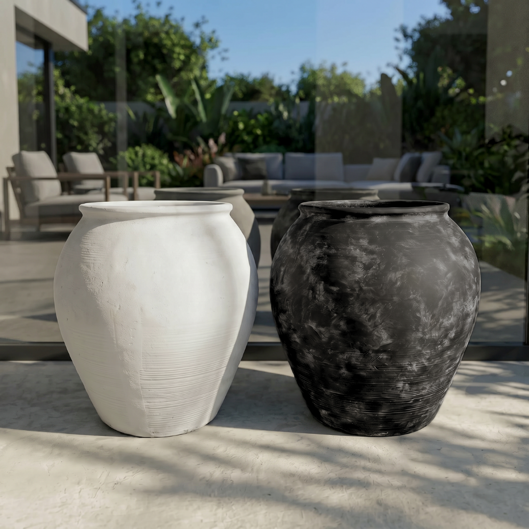Cyprus XL,Fiber Clay Pot, Hand-painted in Weathered Black, 19.6"D x 19.6"H