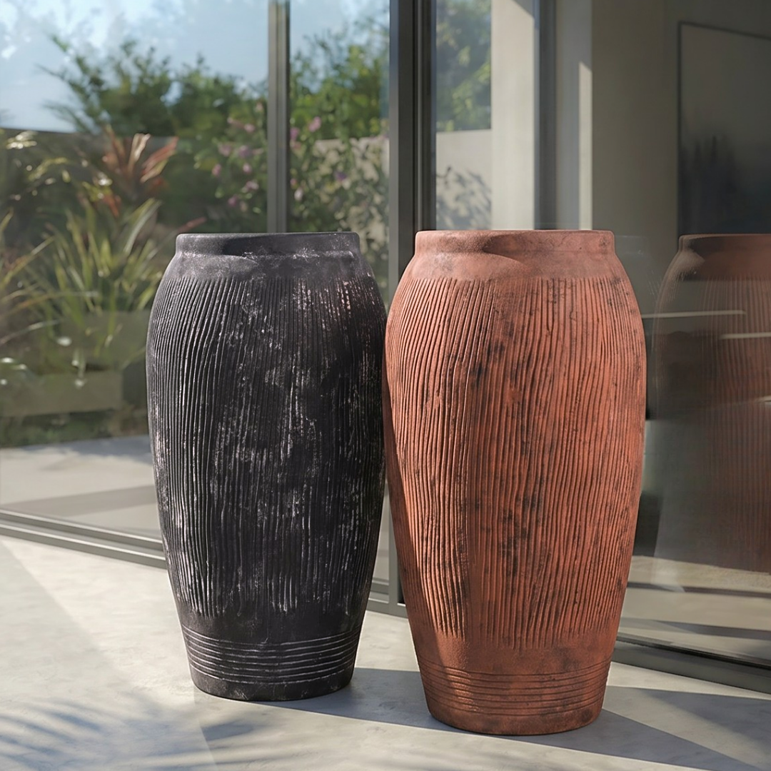Pompeii Colossus, Fiber Clay Vessel in Weathered Black 11"D x 20"H