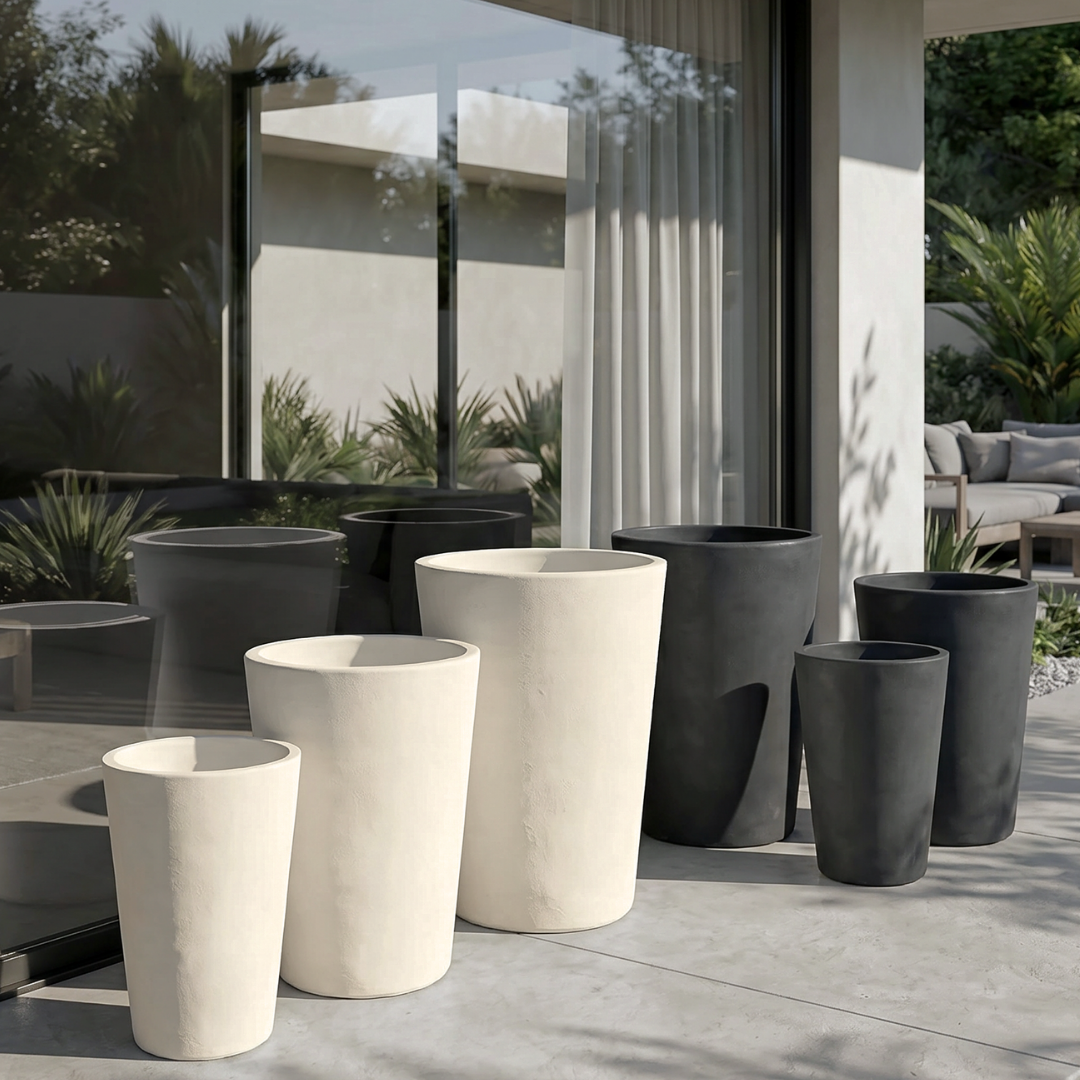 Tahiti Fiber Clay Planter, Hand-painted in Weathered Black