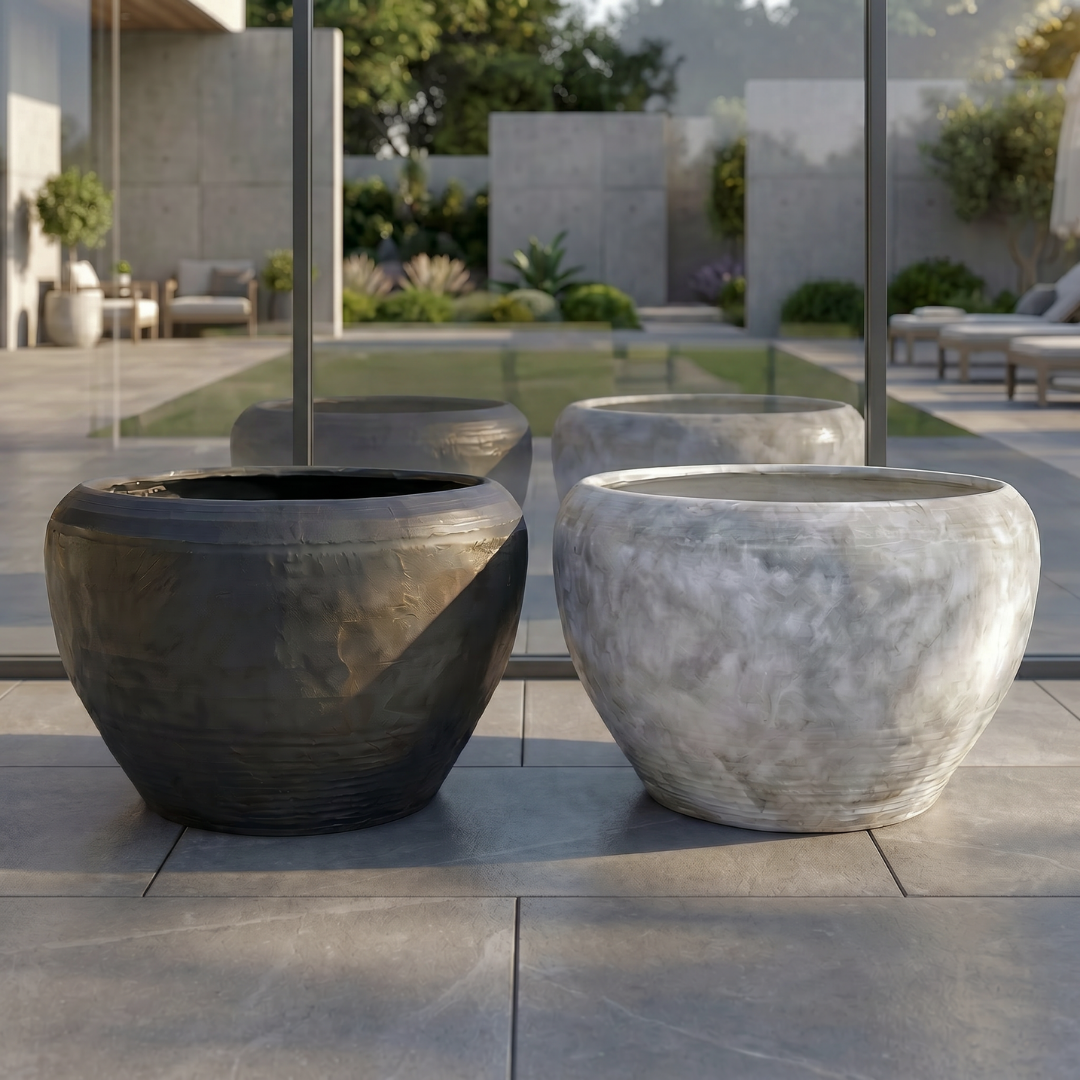 Titan XXL, Fiber Clay Pot, Hand-painted in Aged Black, 28.3"D x 17"H