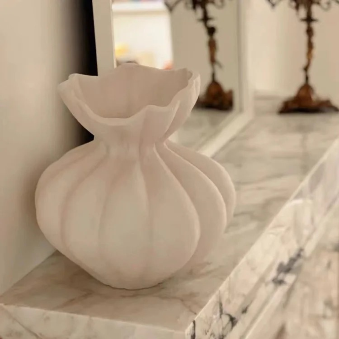 Ember Terracotta Vase, Hand-painted in White Dove, 8.6"D x 8.6"H