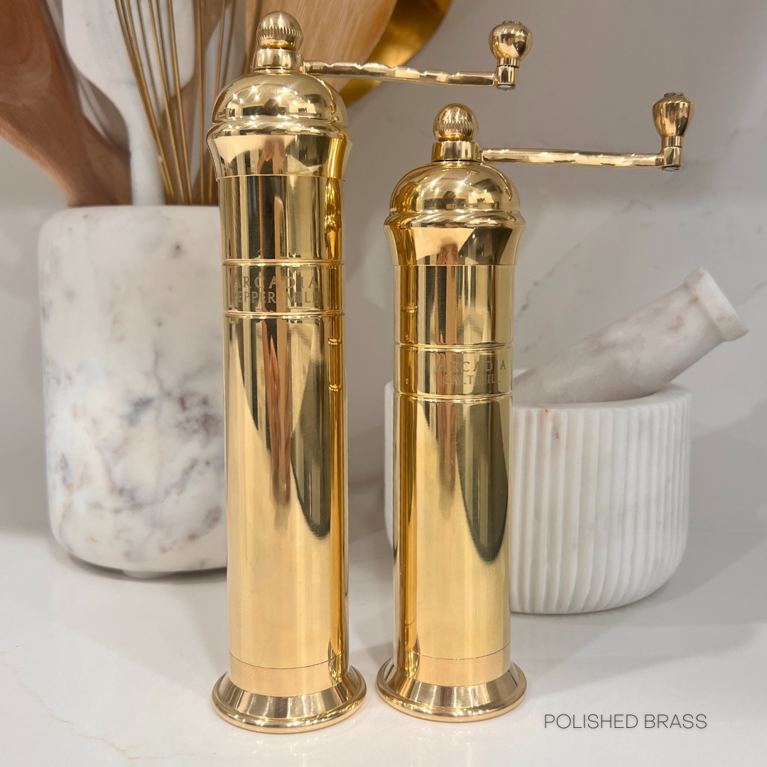 Auric, Vintage European Salt & Pepper Mill, Solid Brass, Timeless and Elegant Grinders