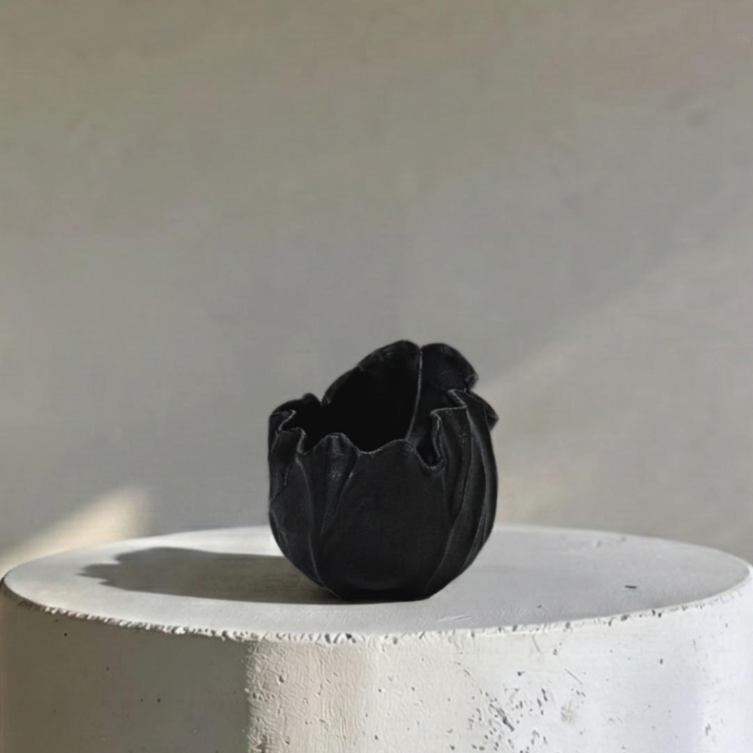 Theia, Black Ceramic Sculptural Vase, 7.3"L x 5.7"W x 6.1"H