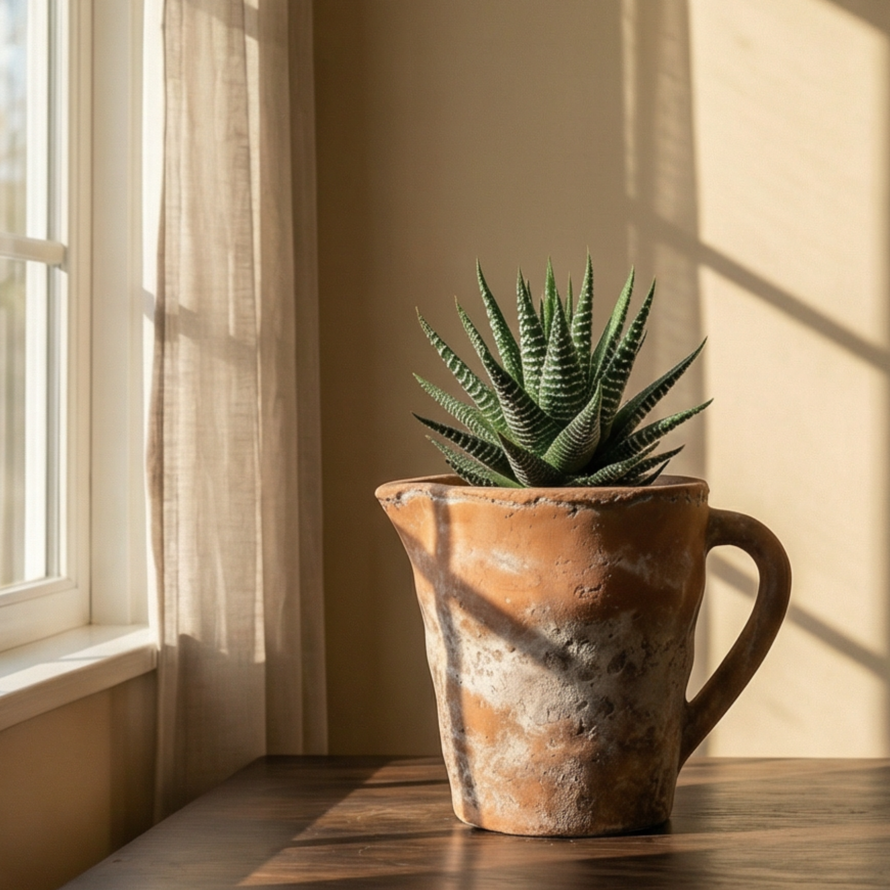 Valencia Carafe-Style Cement Planter, Hand-Painted in Aged Terracotta, 8.5"D x 7"H