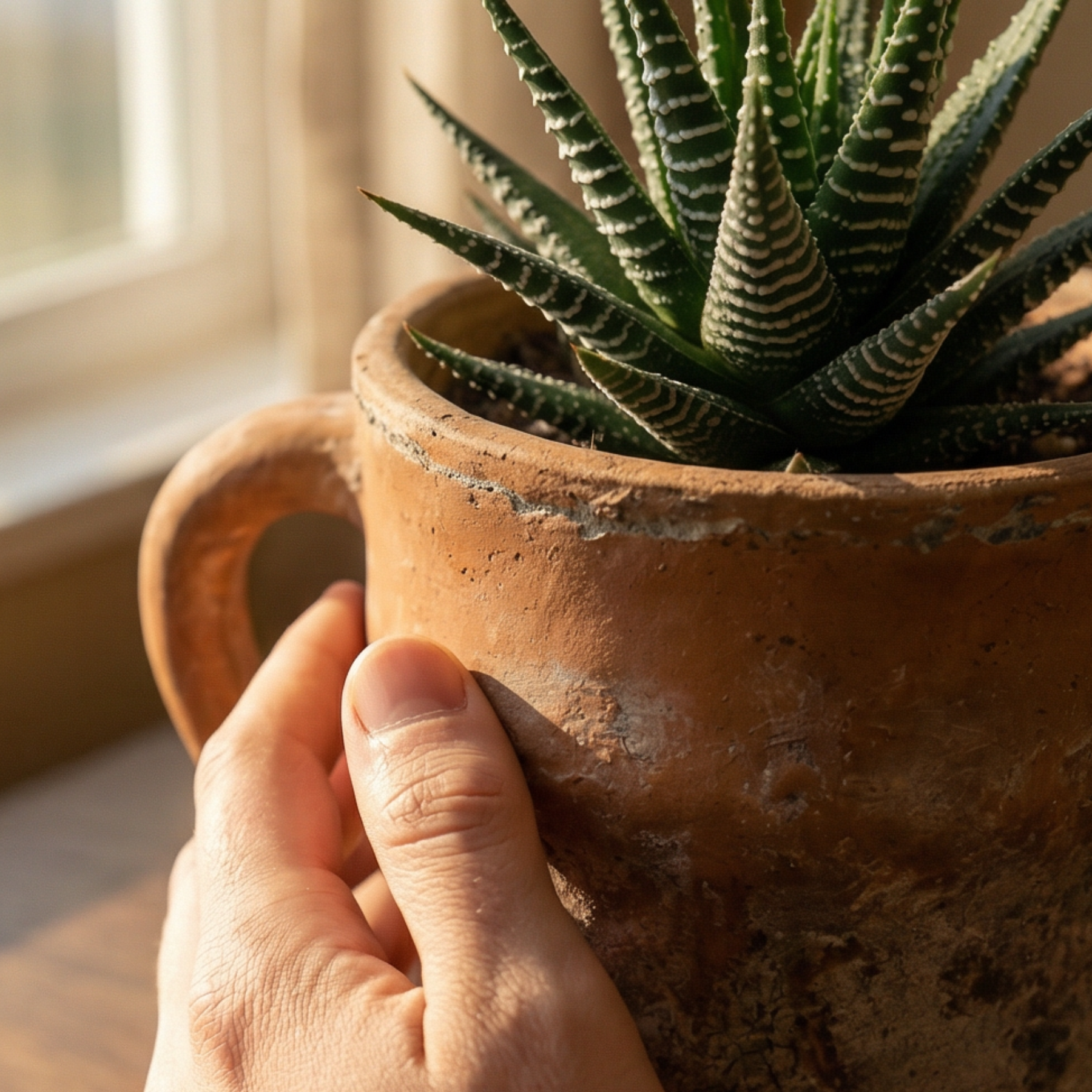 Valencia Carafe-Style Cement Planter, Hand-Painted in Aged Terracotta, 8.5"D x 7"H