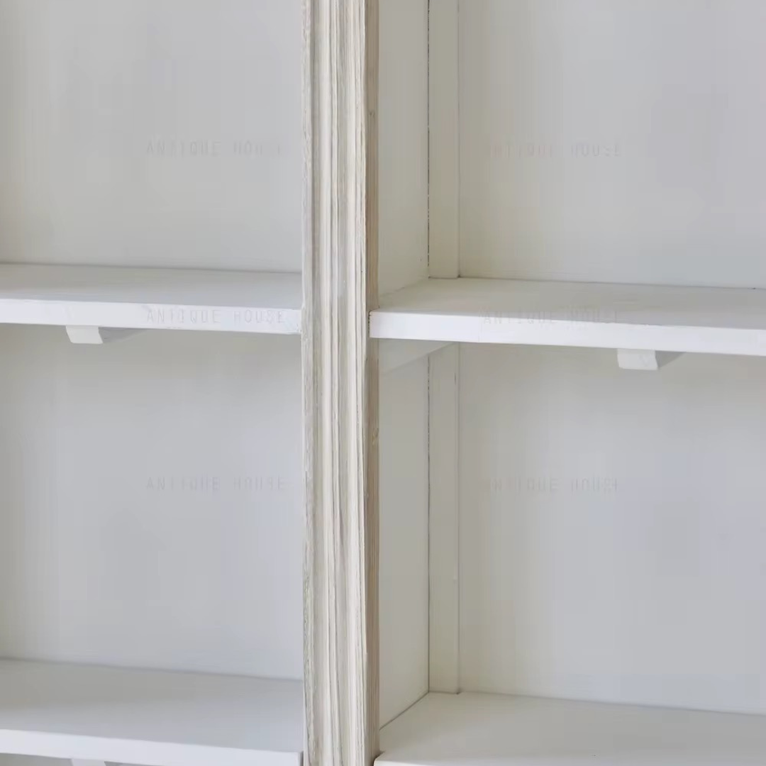 Athis, Double-Arch Recycled Pine, Bookcase/ Display Cabinet in Natural Limewash Finish, 40"L x 12"W x 79"H