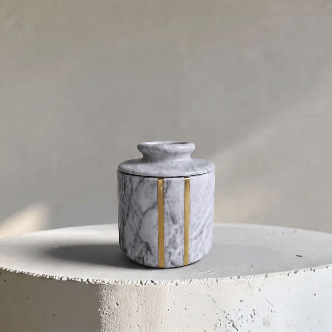 Seraphina Marble Butter Jar, 4"D x 4.5"H