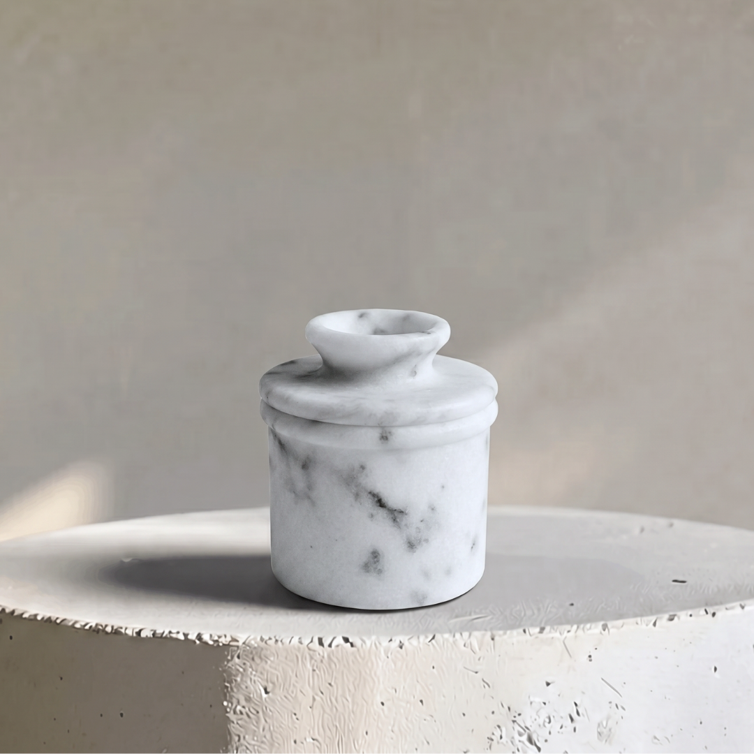 Seraphina Marble Butter Jar, 4"D x 4.5"H