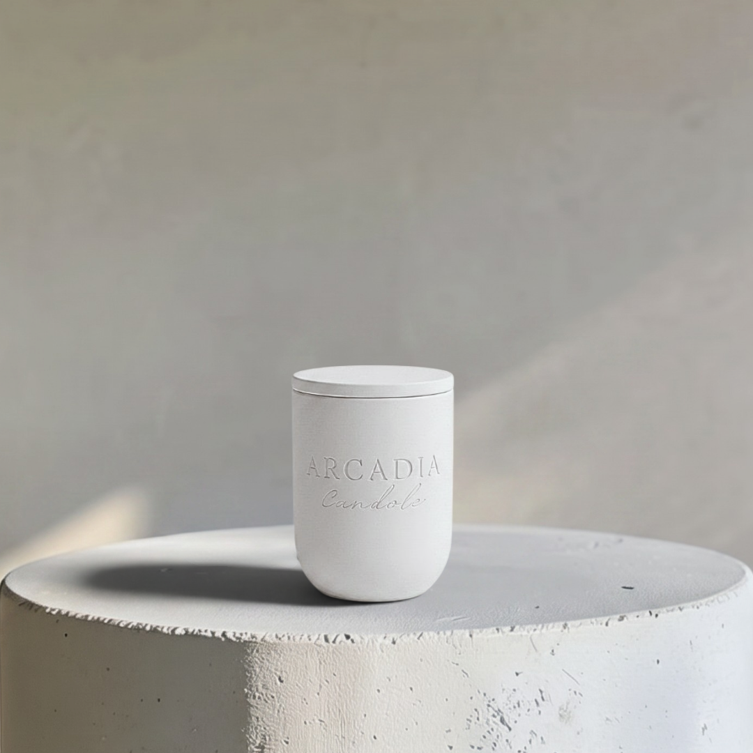 Nova Blanc Modern Stone Candēla Vessel with Lid, 2.3"D x 4"H