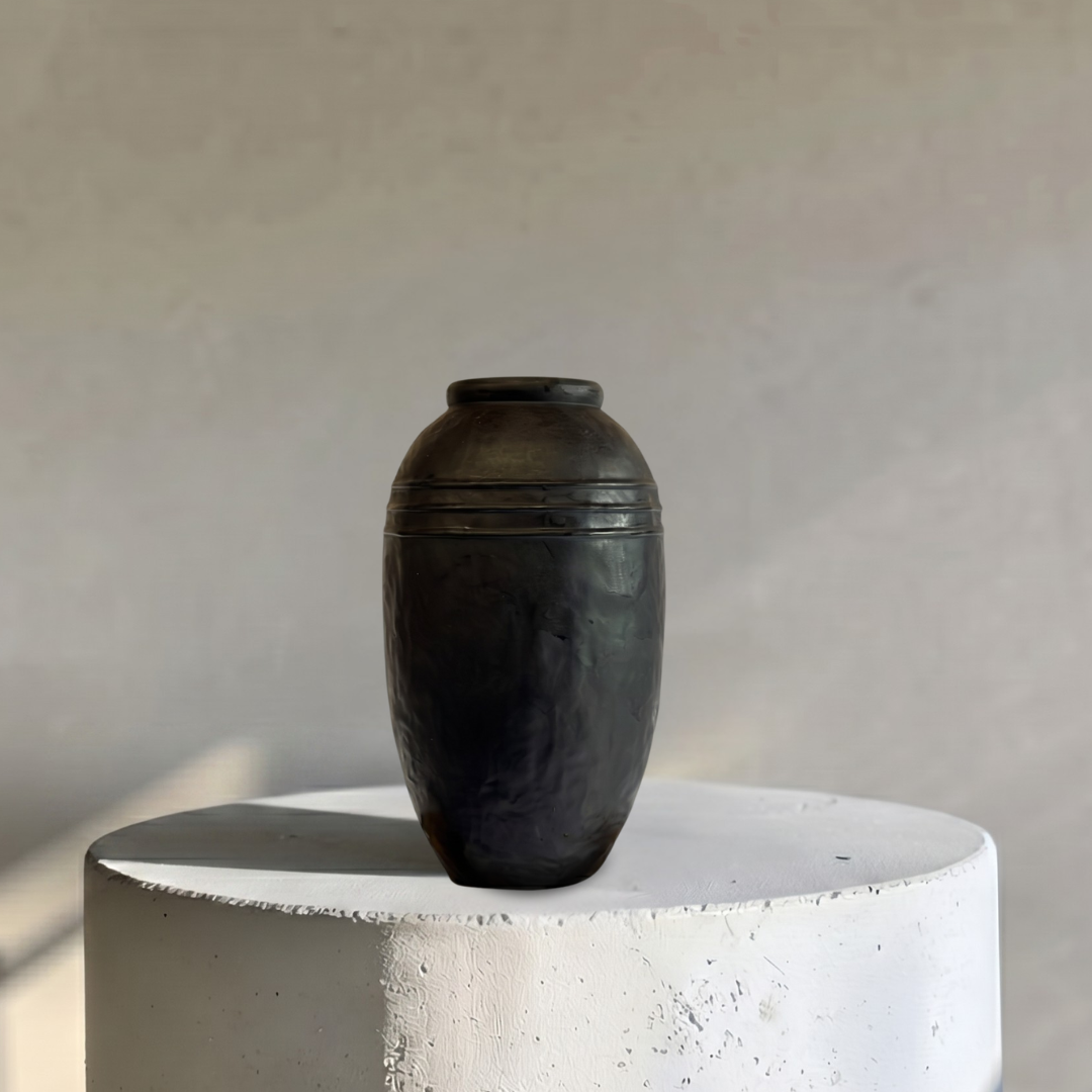 Arden Terracotta Vessel, hand-painted in Jet Black, 7.4"D x 13"H
