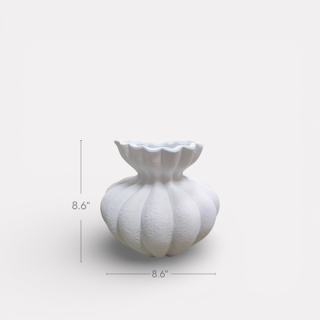 Ember Terracotta Vase, Hand-painted in White Dove, 8.6"D x 8.6"H