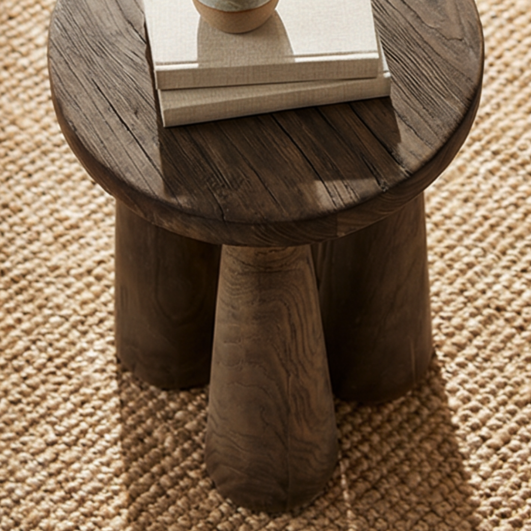 Drakon, Reclaimed Elm Stool in Natural Walnut Finish 15”D x 20”H