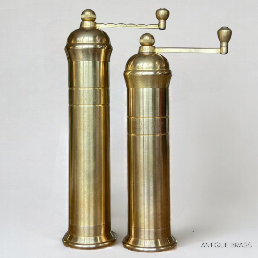 Auric, Vintage European Salt & Pepper Mill, Solid Brass, Timeless and Elegant Grinders