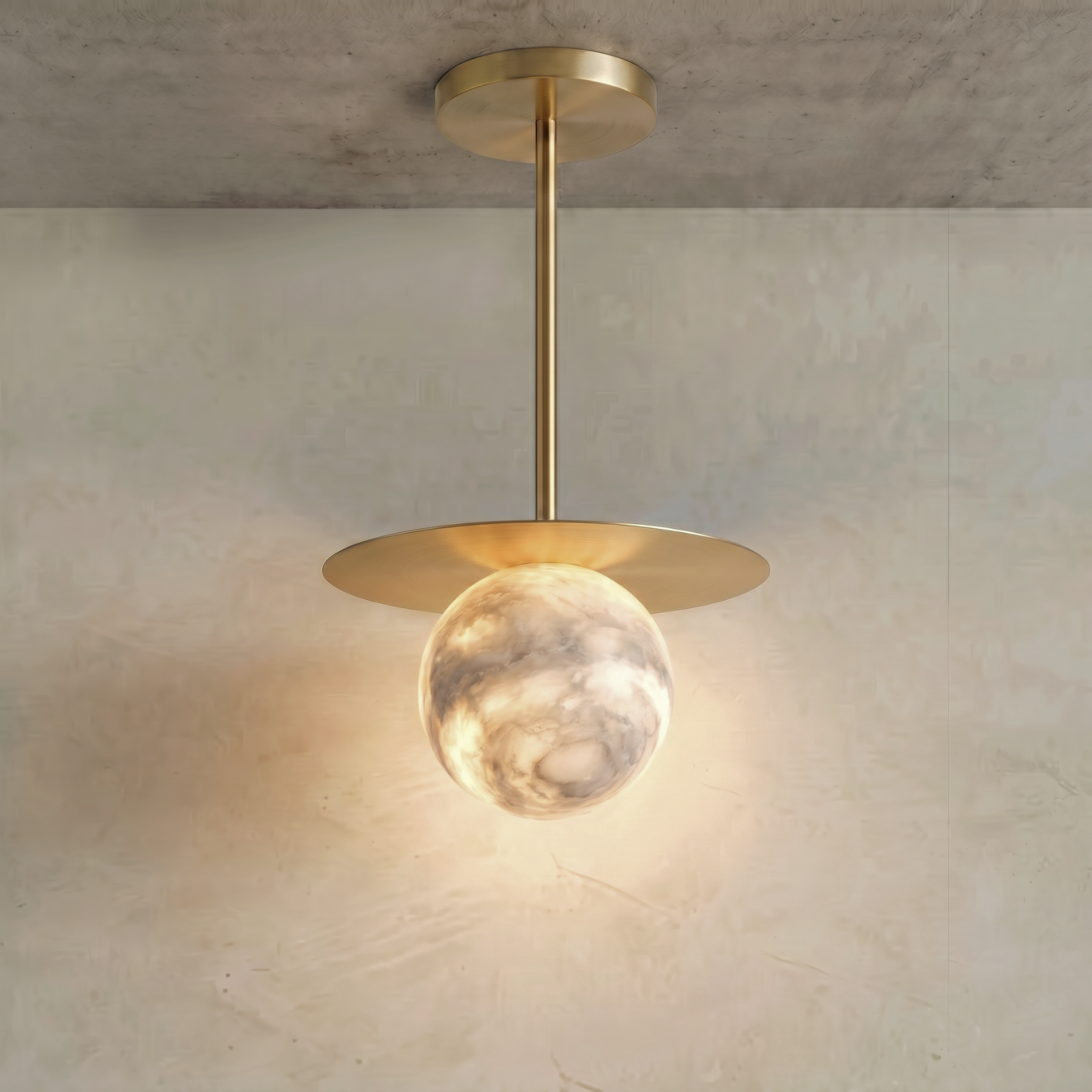 Giselle Globule Pendant, Radiant Alabaster and Solid Brass Masterpiece for Luxurious and Elegant Spaces