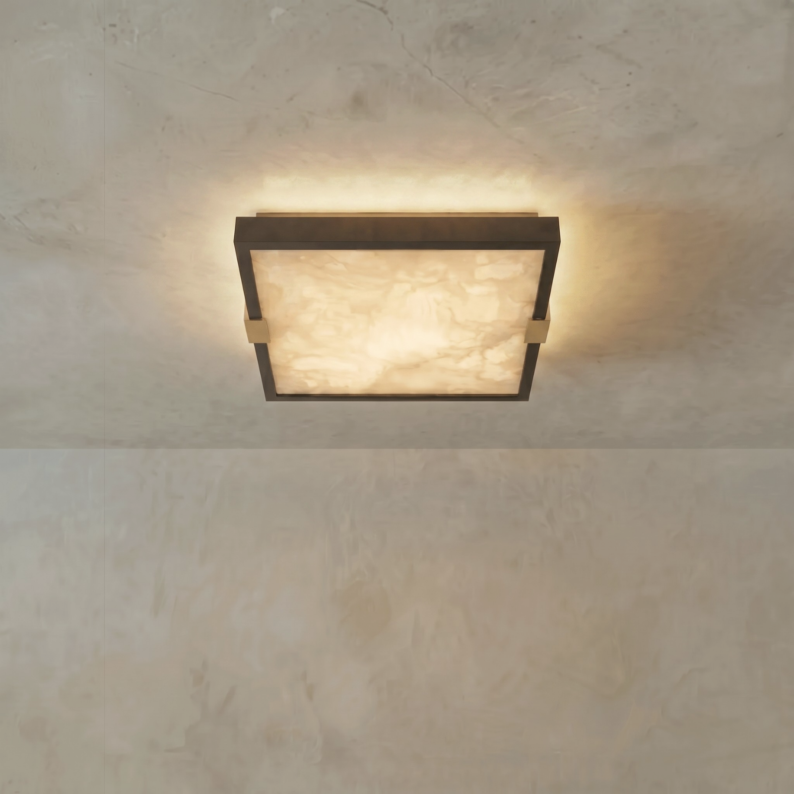 Sylvia-Alabaster and Brass Ceiling Flush Mount; Class, Boldness, and Natural Beauty for Upscale Spaces, 11.81" L x 11.81" W x 1.97" H