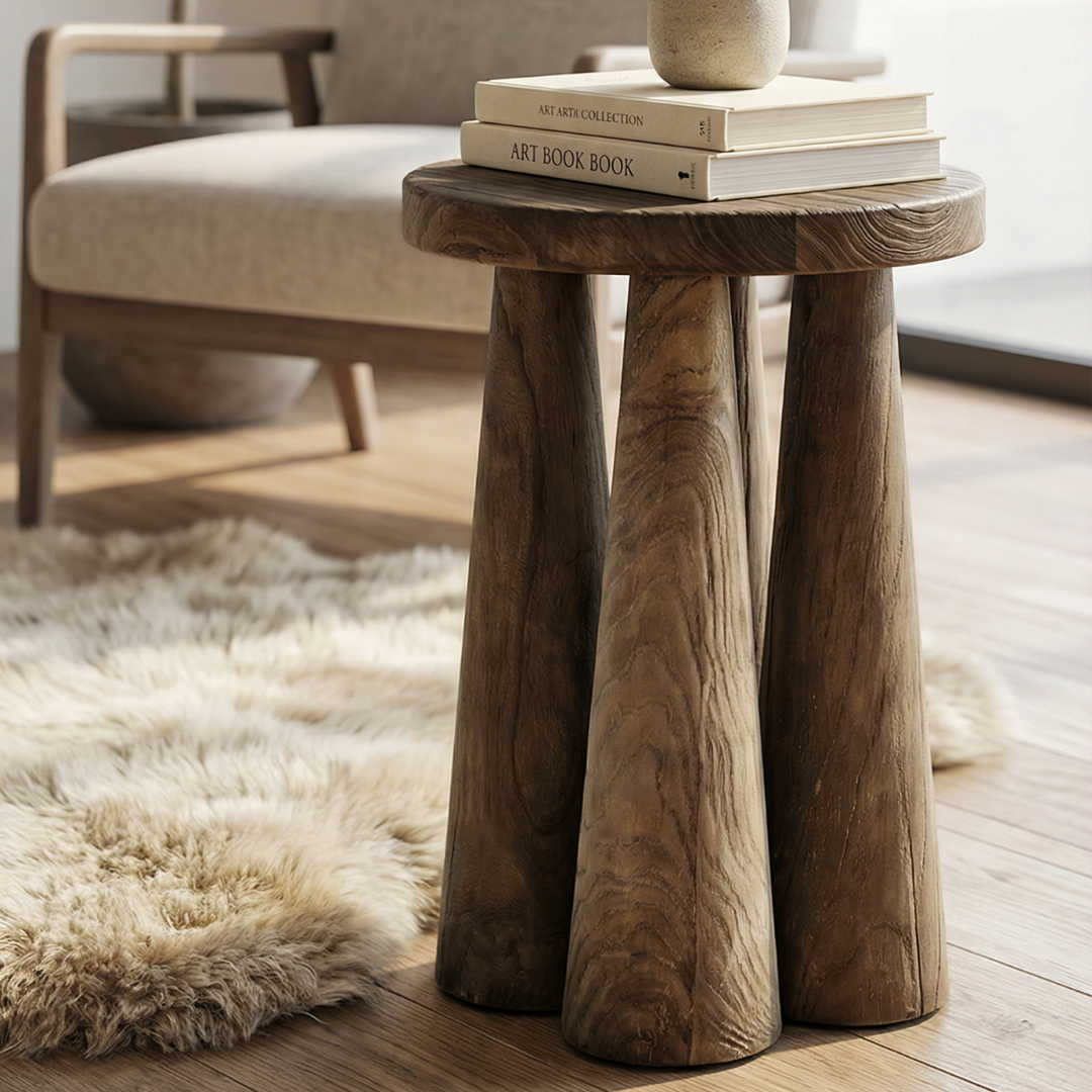 Drakon, Reclaimed Elm Stool in Natural Walnut Finish 15”D x 20”H