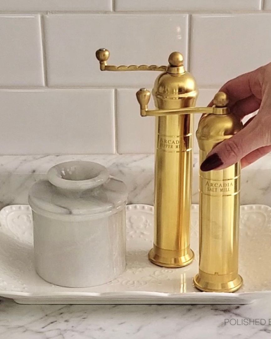 Arcadia, Vintage European Salt & Pepper Mill Set, Solid Polished Brass, Timeless and Elegant Grinders 2.0