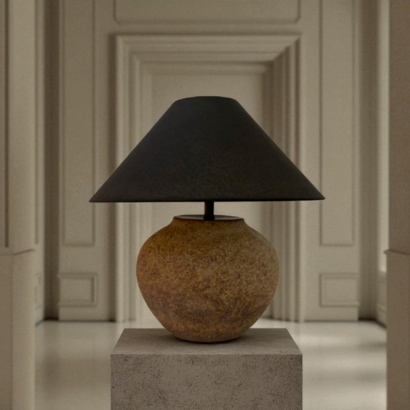 Nysa, Handcrafted Claystone Ceramic Form with Eclipse Weave Fabric Shade, 16.8" D x 18.5" H