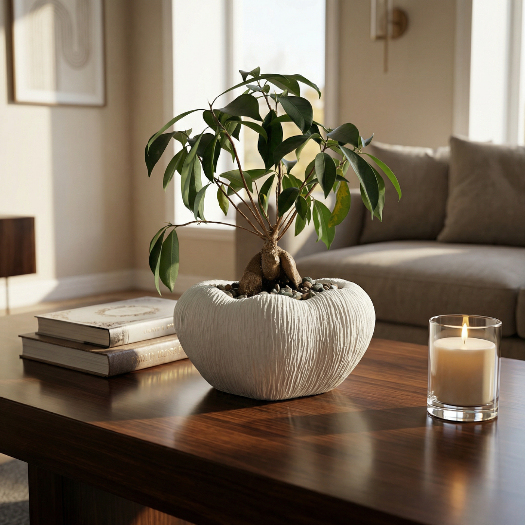 Zephyr Bowl, Artisan Cement Display Piece Hand-painted in White Dove, 9.8"D x 5.5"H