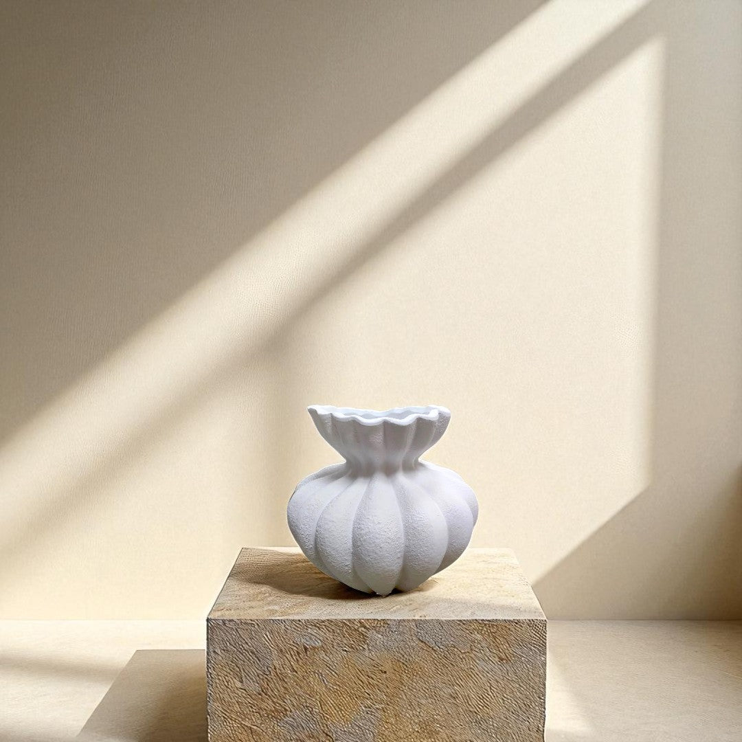 Ember Terracotta Vase, Hand-painted in White Dove, 8.6"D x 8.6"H