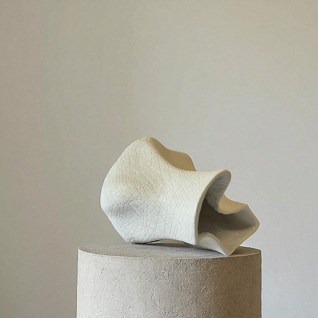 Everest Terracotta Vessel, Hand-painted in White Dove, 11.4"L x 13.4"H
