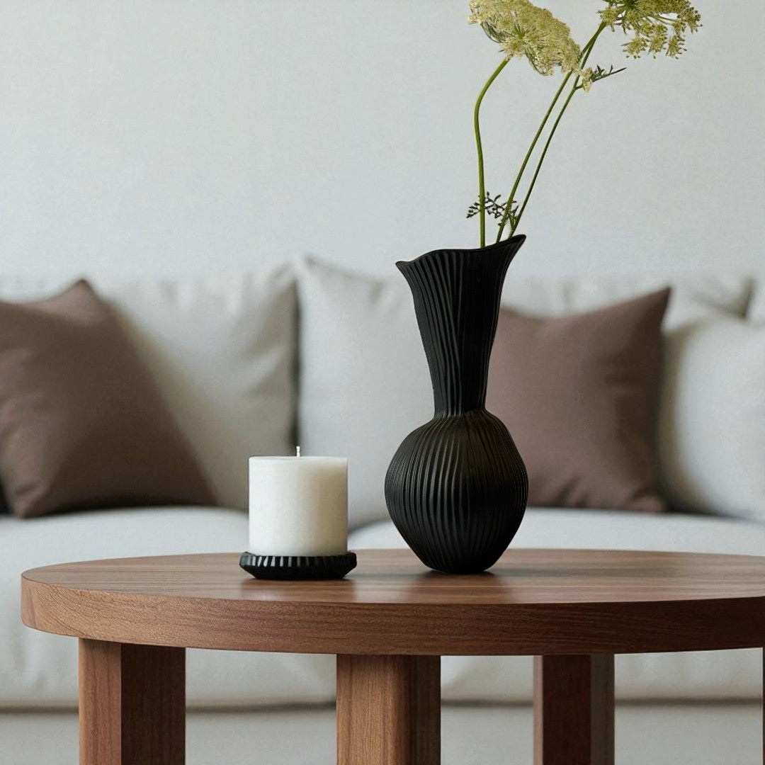 Everly Terracotta Vase, Hand-painted in Jet Black 4.7"D x 10.6" H
