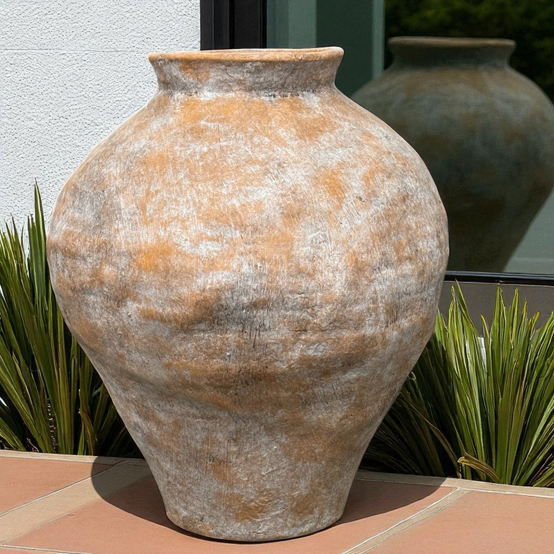 Mojave Rustique Fiber Clay Vessel, Hand-Painted in Aged Terracotta 15.7" D x 18.8" H