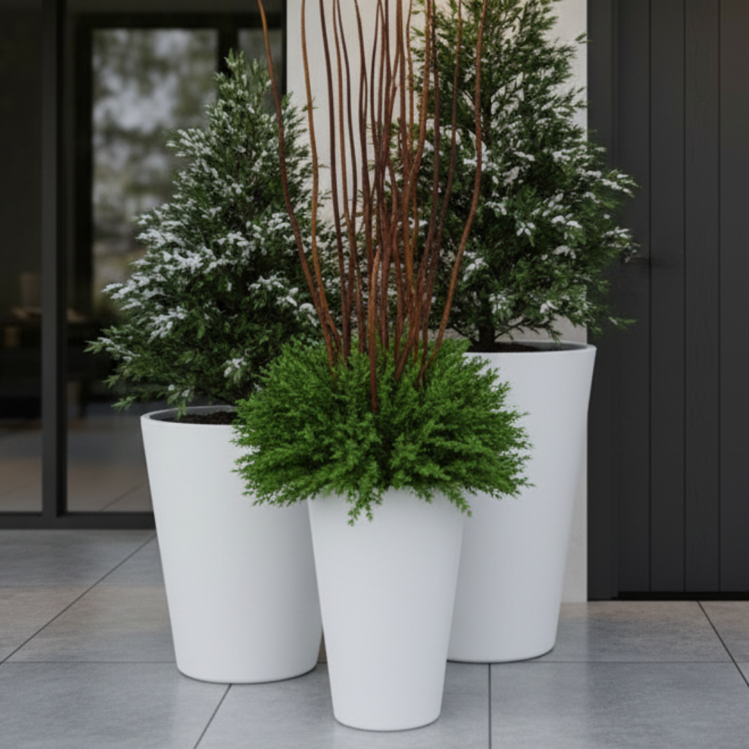 Tahiti Fiber Clay Planter, Hand-painted in White Dove