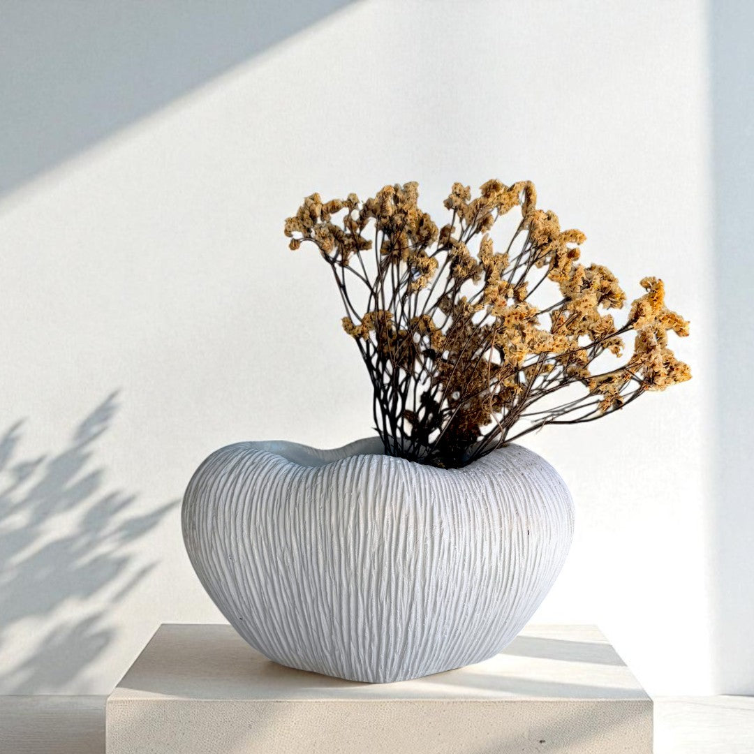 Zephyr Bowl, Artisan Cement Display Piece Hand-painted in White Dove, 9.8"L x 7"W x 5.5"H