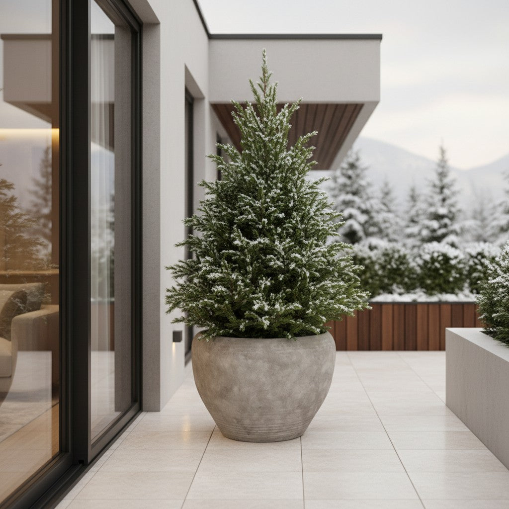 Titan XXL, Fiber Clay Pot, Hand-painted in Aged White, 28.3"D x 17"H