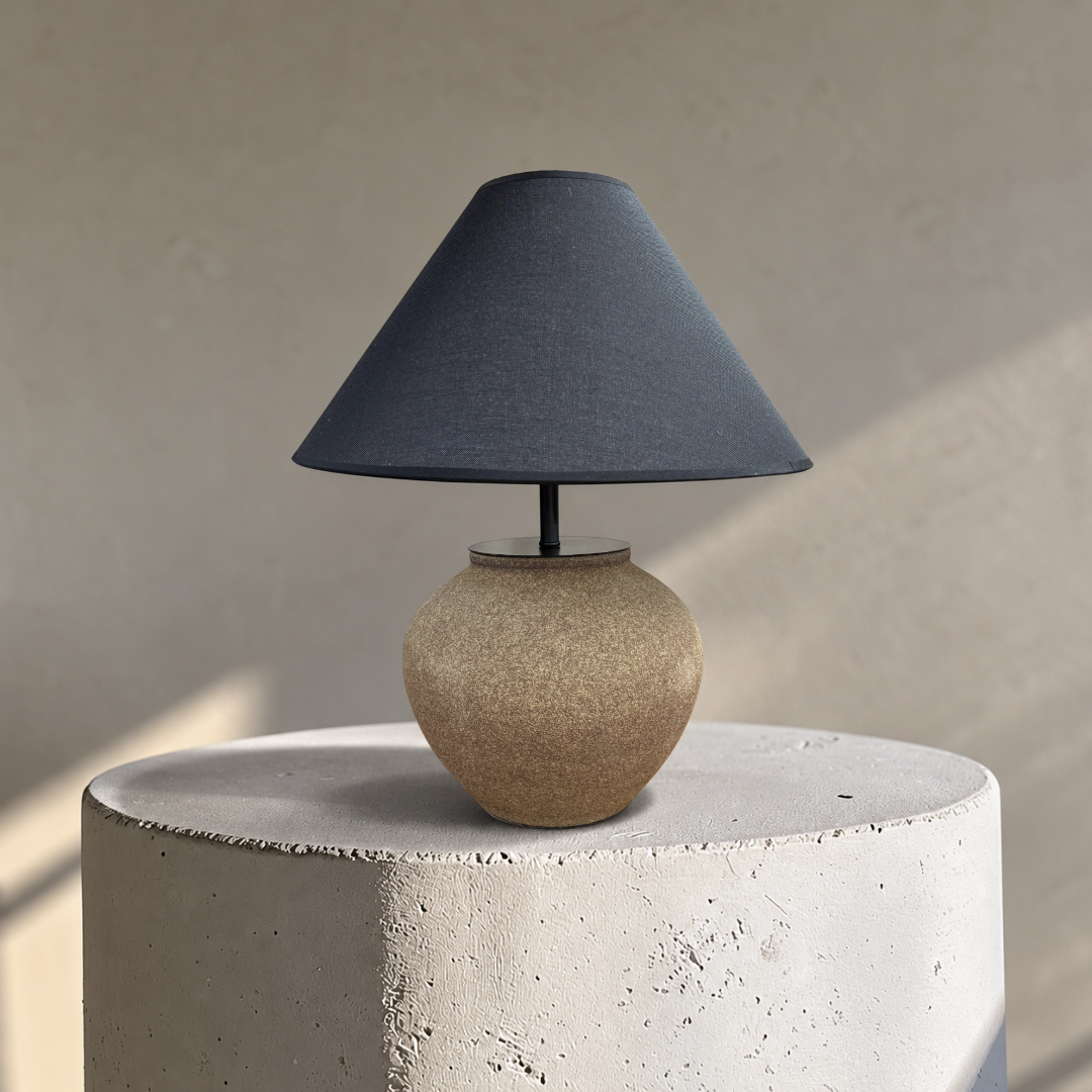 Nysa, Handcrafted Claystone Ceramic Form with Eclipse Weave Fabric Shade, 16.8" D x 18.5" H