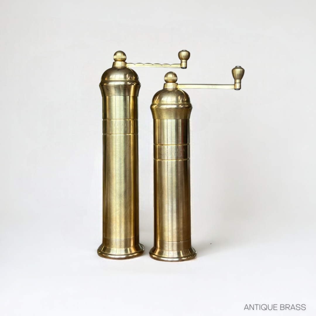 Arcadia, Vintage European Salt & Pepper Mill, Solid Brass, Timeless and Elegant Grinders 2.0