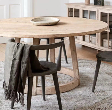 Celestin, White Pine Dining Table in Soft White Limewash Finish, 63”D x 30”H